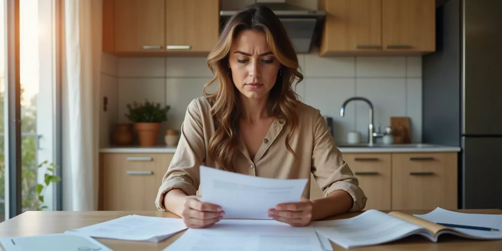 Mujer revisando documentos de hipoteca durante un proceso de divorcio en Valencia