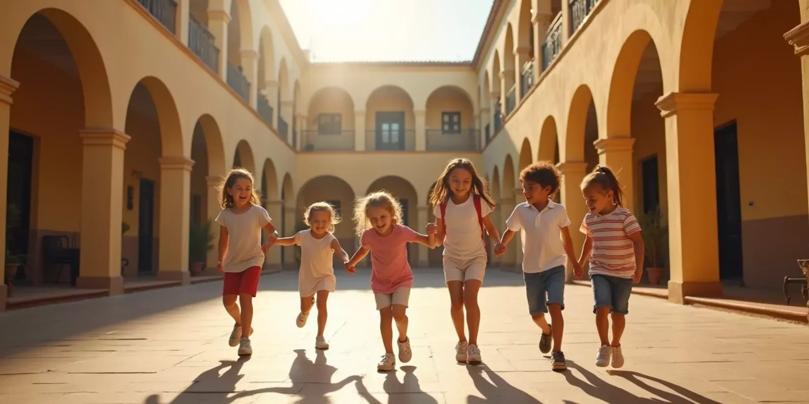 Niños de diferentes nacionalidades en el patio de un colegio internacional en Valencia
