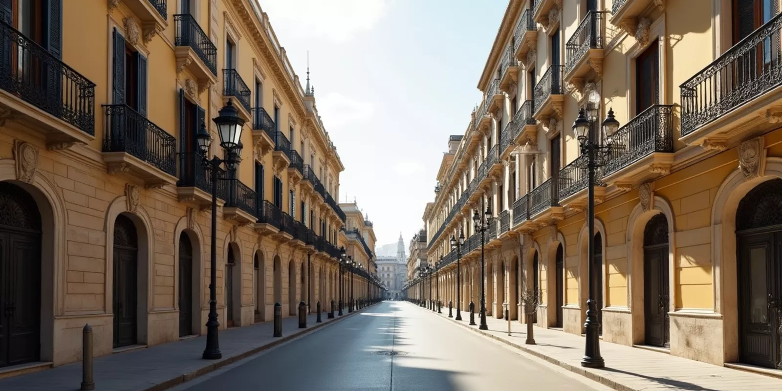 Calle residencial elegante en Valencia con edificios señoriales de principios del siglo XX y balcones de hierro forjado