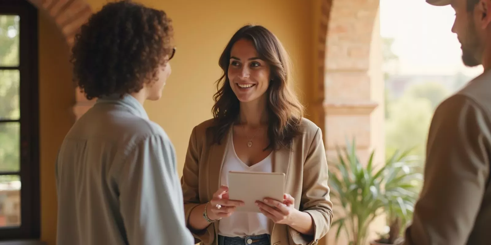 Asesora inmobiliaria en Valencia mostrando apartamento a compradores no residentes
